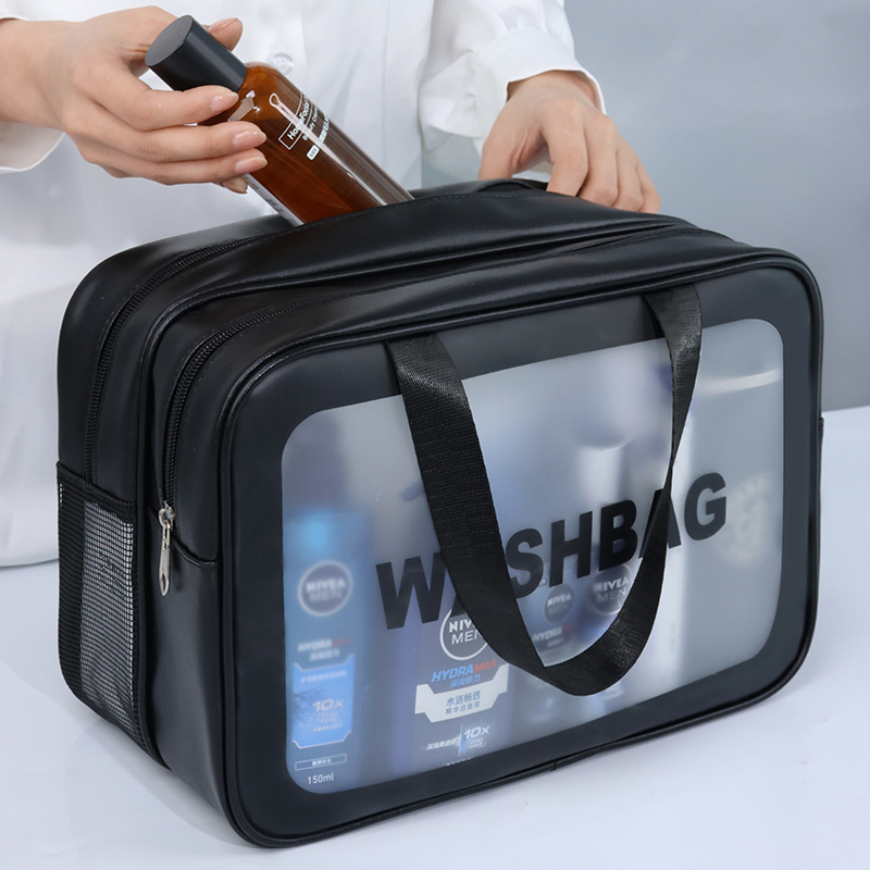 Dry and Wet Separate Double Layer Transparent PU Cosmetic Bag Men's Portable Cosmetic Storage Bag Travel Bag Wash Bag