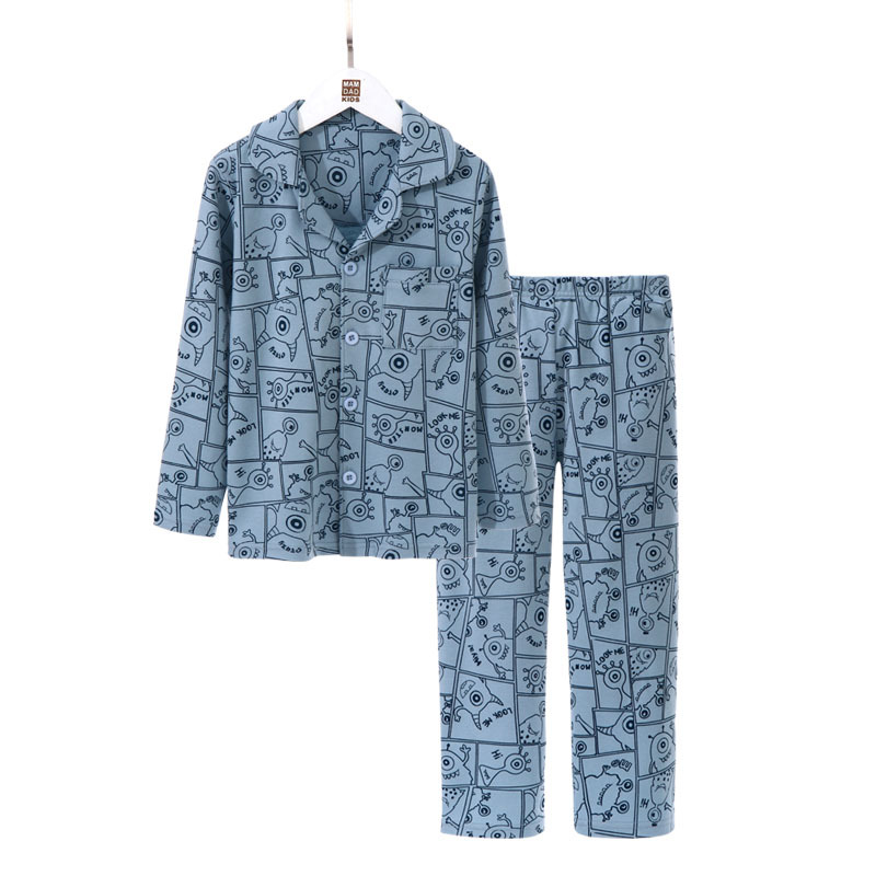 어린이 홈 의류 면화 및 양모 세트 클래스 A 부모-자식 봄과 가을 몬스터 파자마 세트 남성과 여성의 중간 및 큰 어린이 348 에어컨 세트