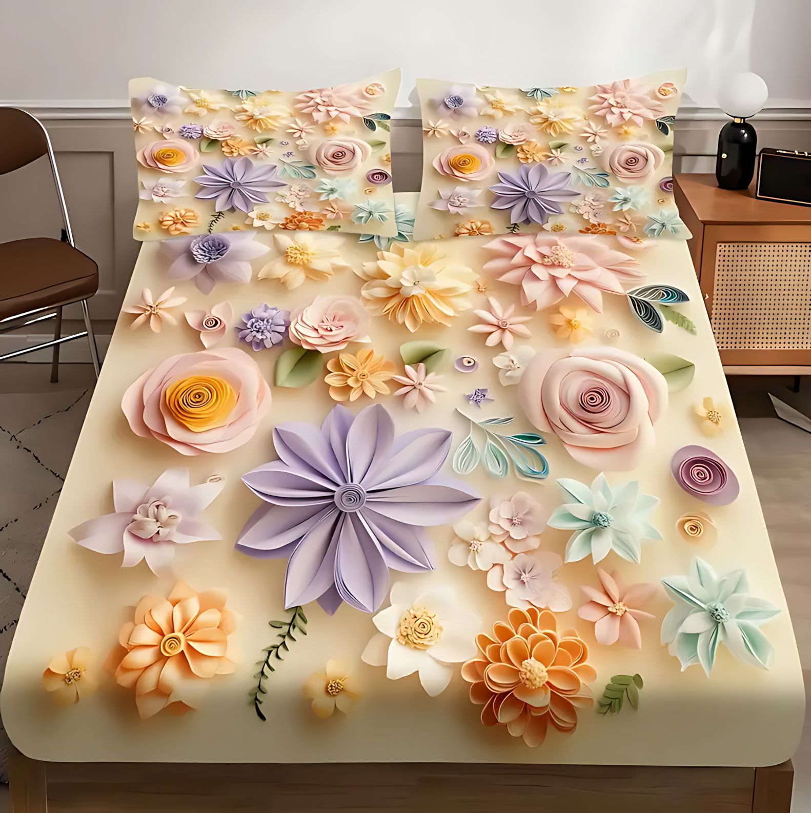 TEMU / JIT Patrón de flores trituradas transfronterizas 3D impresión digital cama molida Kasama colchón conjunto de ropa de cama