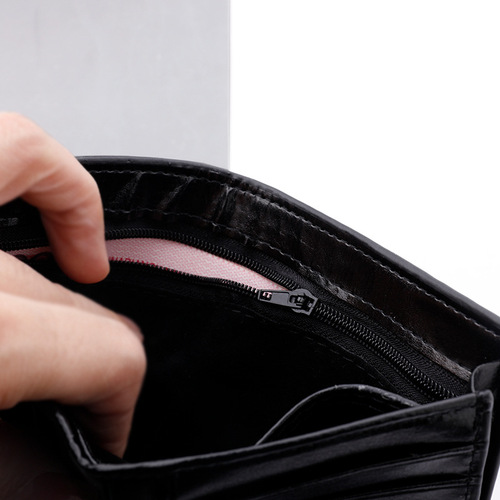 Vertical wallet for men, short, thickened, large-capacity wallet, oil wax leather, can hold driver's license, zippered wallet, thickened