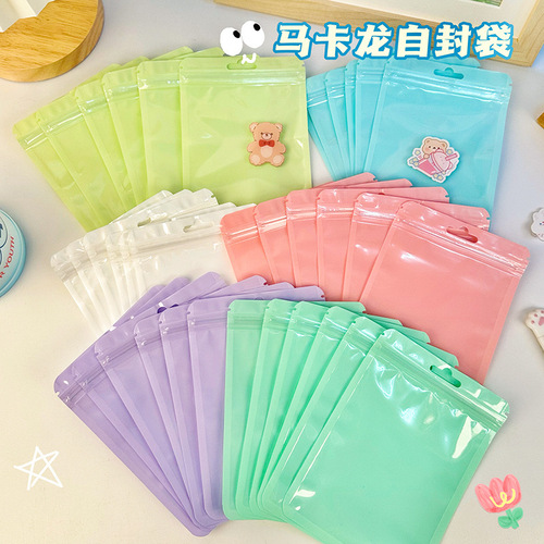 Colorful Macaron Self-Sealing Bag, Stationery Small Item Storage Packaging Bag, Skeleton-Added Thickened Transparent Sealing Bag for Wholesale