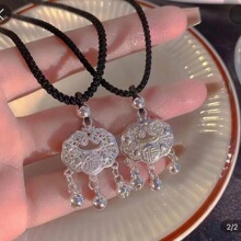 越南周岁长命锁项坠铃铛小锁童锁平安锁配件女精美吊坠锁骨链项链