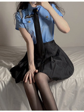 网红款情趣内衣蓝色女警察制服诱惑百褶短裙激情性感秘书角色套装