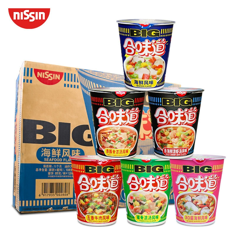 Лапша быстрого приготовления Nissin BIG, большая чашка, разнообразные вкусы, 12 чашек в коробке