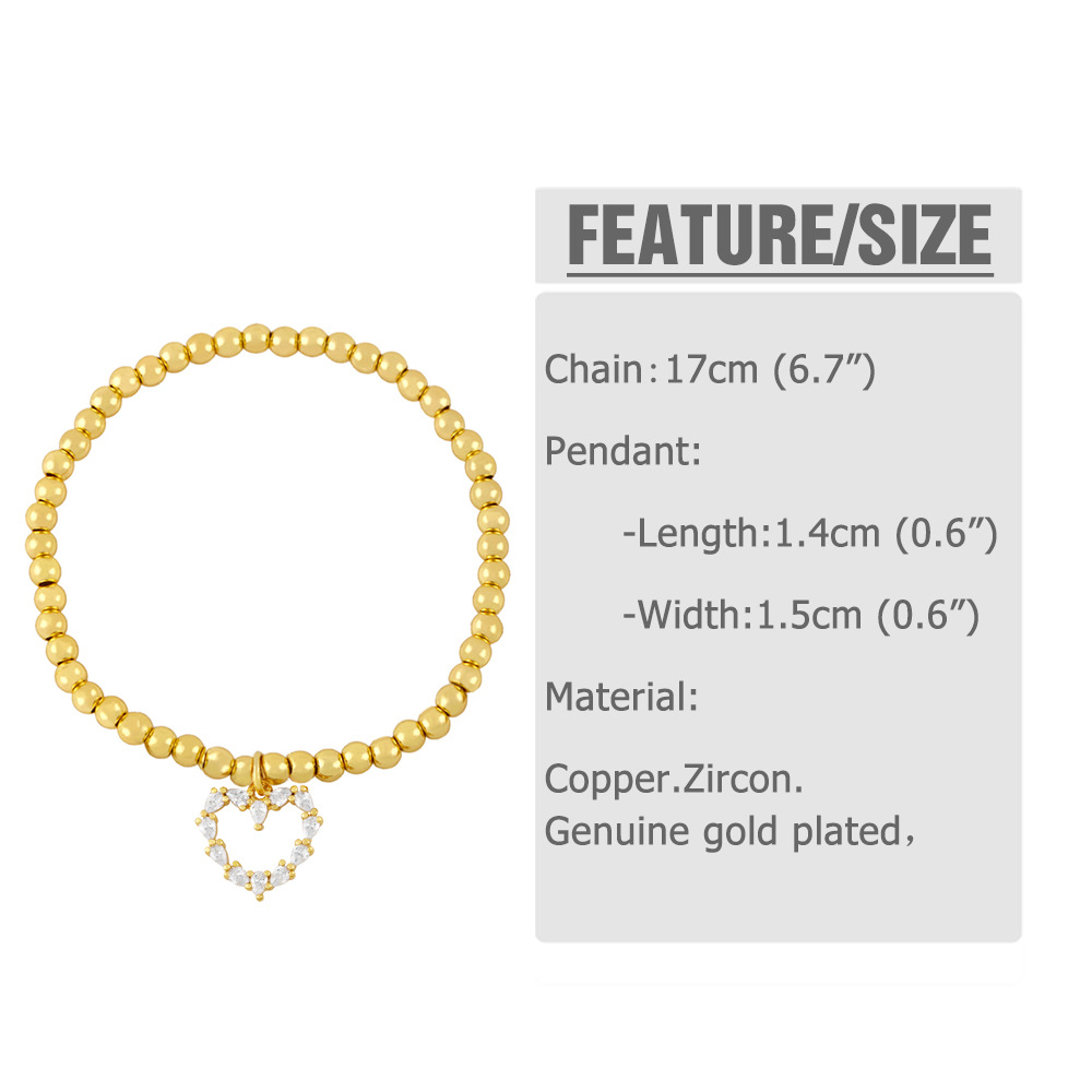 European and American gold-plated round bead diamond heart-shaped eyes tree copper bracelet