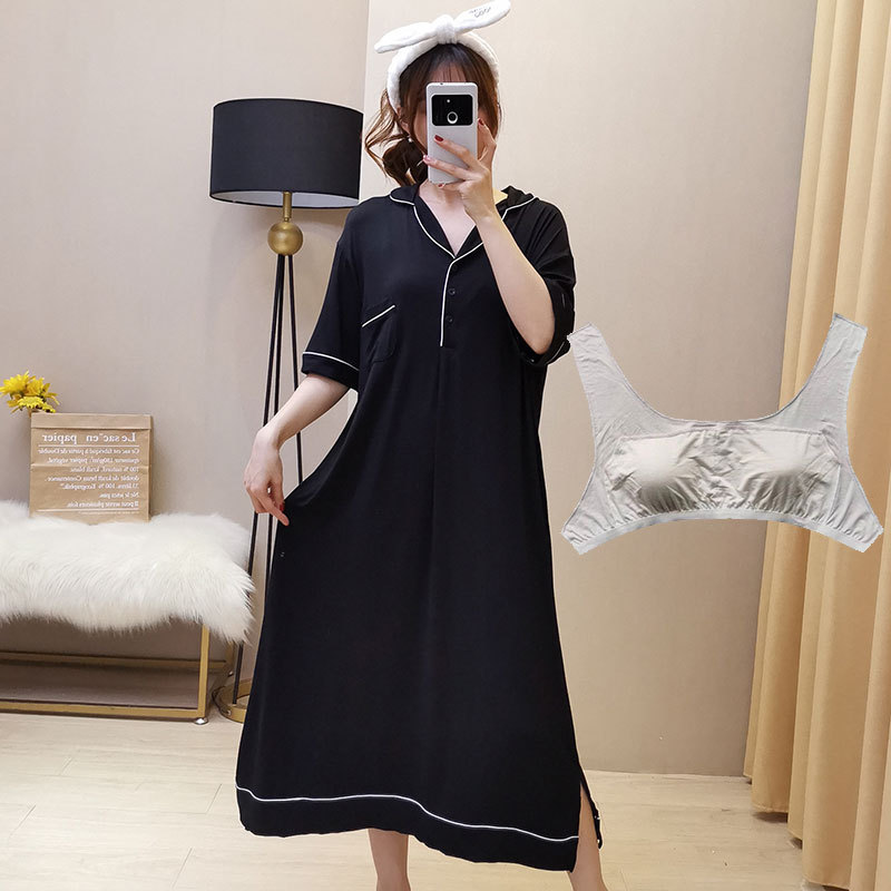 도매 숙녀 여름 플러스 사이즈 반팔 모달 가슴 패드 잠옷 통통녀 느슨한 200kg 잠옷을 입을 수 있습니다