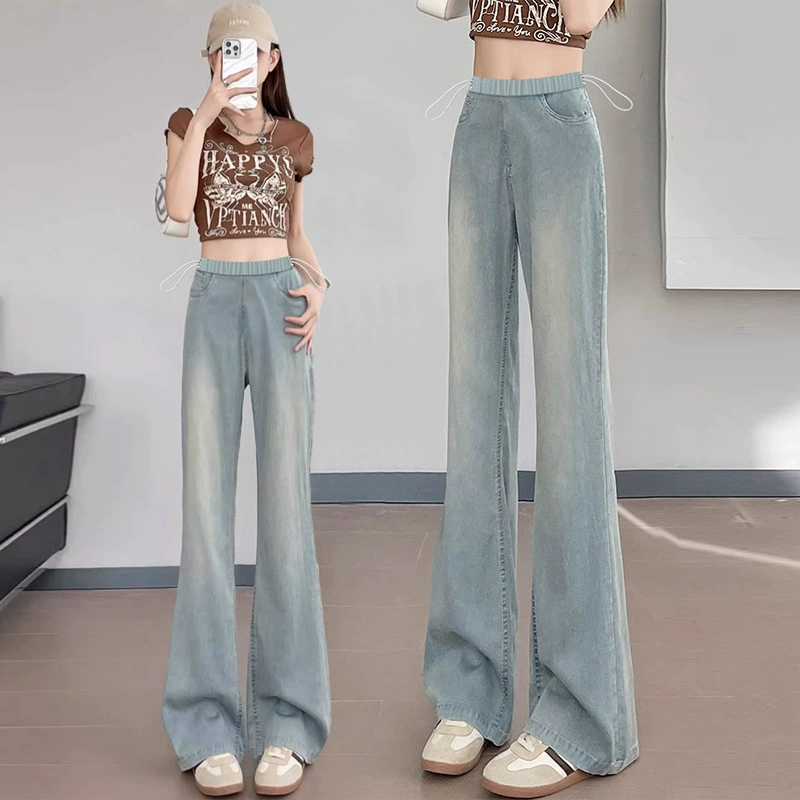 Брюки-клеш из лиоцелла для беременных с завязками, тонкие джинсовые джинсы для верхней одежды, слегка расклешенные, без поддержки, брюки для беременных с растяжкой.