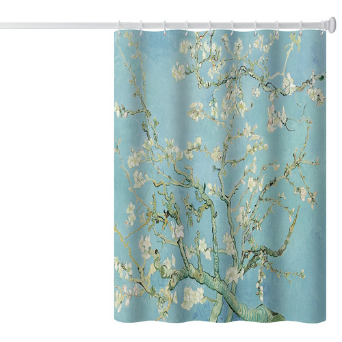 Stylish and Cute Textured Cross-Border Best-Selling Waterproof and Mold-Proof Shower Curtain without Drilling Set Bathroom Partition Curtain Van Gogh Oil Painting Shower Curtain