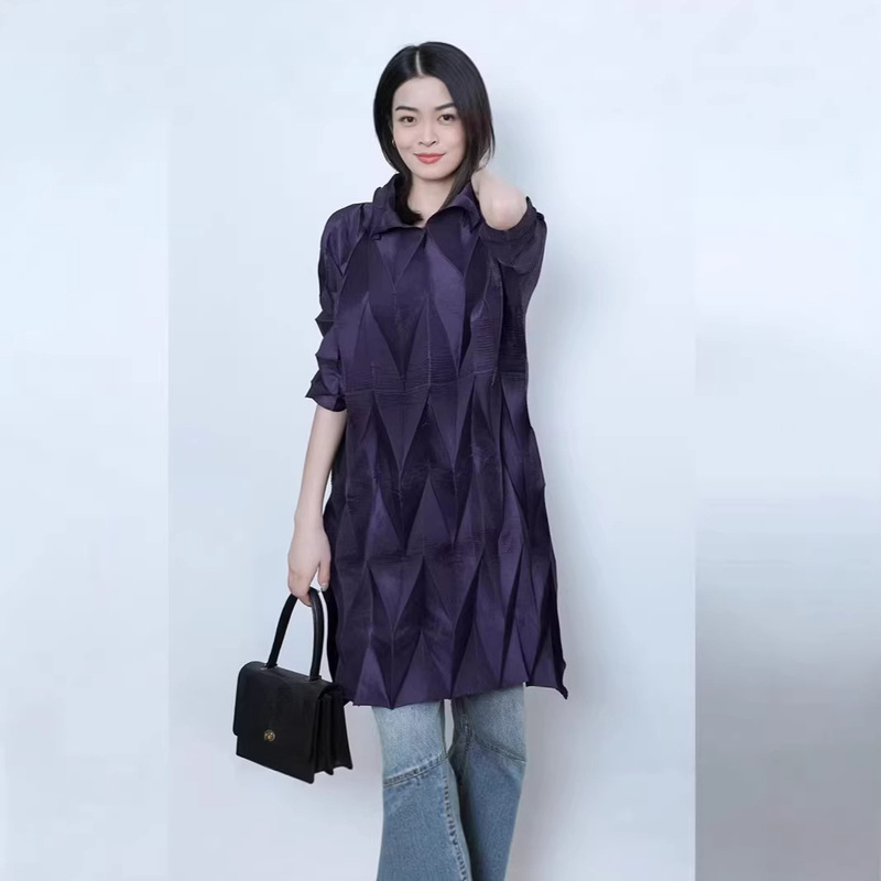Dress with Diamond-Shaped Pleated Design, Loose and Stylish, High-End, Figure-Flattering Straight Skirt, Three-Dimensional Slimming Effect, Issey Miyake Style Dress