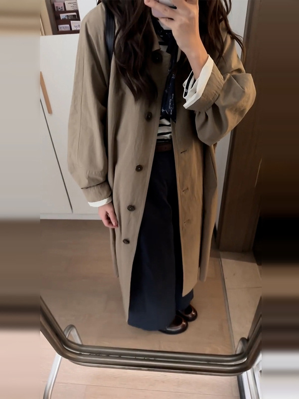 韩系感卡其色长款风衣外套女早秋季2025新款小个子中长款大衣|undefined