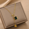 Square green zirconium, pendant, necklace stainless steel, accessory