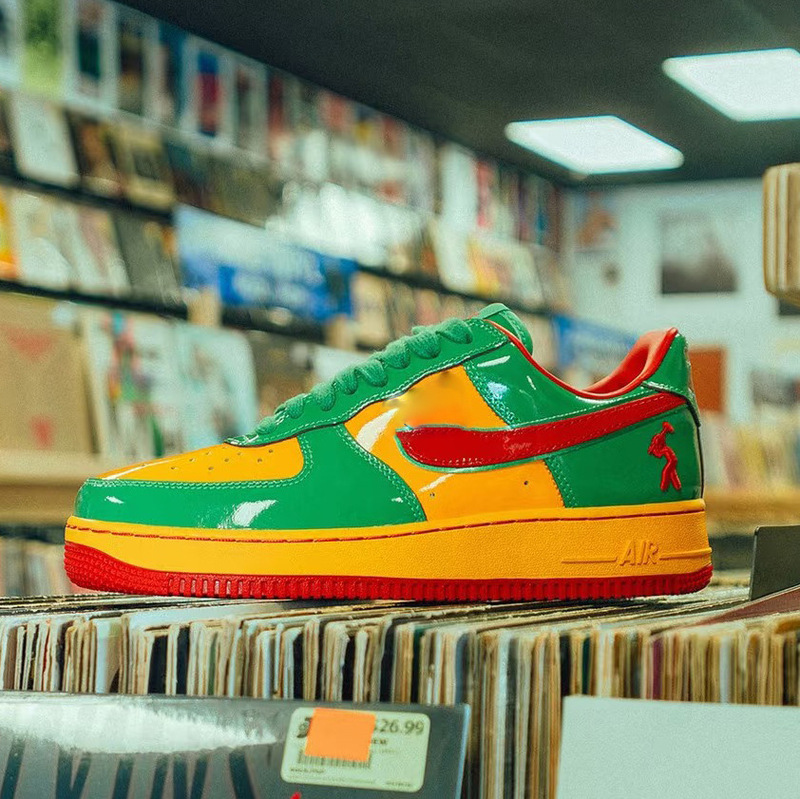 Pure Original Af1 Joint Worker 2.0 Air Force One Yellow and Green Patent Leather Low-Top Casual Sneakers for Men and Women Sports Shoes