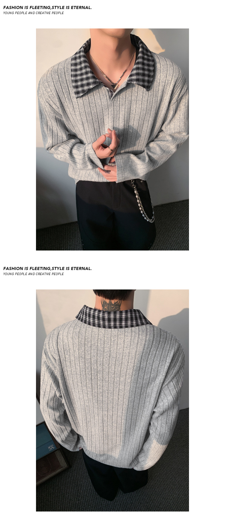 Men's Long Sleeve Plaid T-shirt Korean Style Cleanfit Shirt_voghion.com