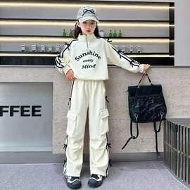 女童秋装套装新款韩版洋气中大童女孩春秋季运动卫衣工装裤两件套