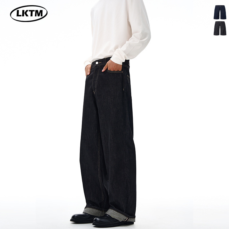 Lktm Men's Vintage Raw Selvedge Red Trim 2023m Jeans Unisex Trendy Loose Straight Casual Pants Lktm Men's Vintage Raw Selvedge Red Trim 2023m Jeans Unisex Trendy Loose Straight Casual Pants