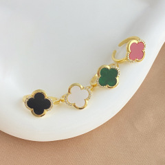 輕奢微鑲四葉草戒指小眾設計高級感韓版簡約食指開口戒鈦鋼不掉色