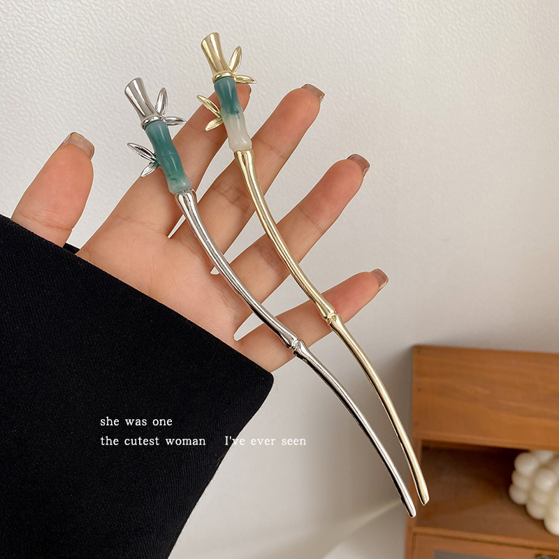 Nuevo estilo chino estilo antiguo Jade bambú horquilla de las mujeres de alta calidad horquilla cheongsam accesorios diario updo paso sacudida palillos tocado