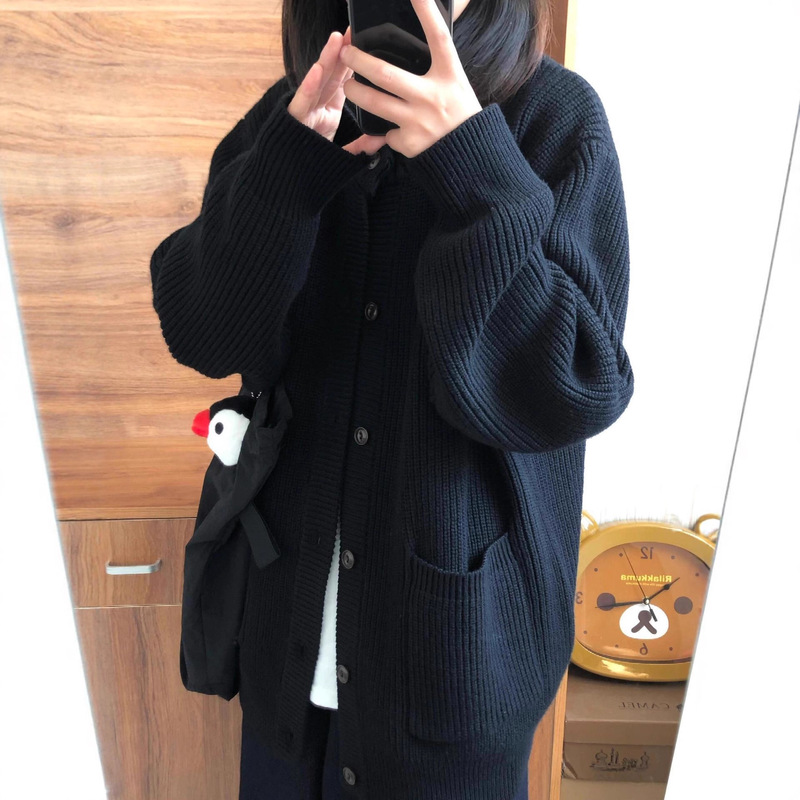 韩版宽松慵懒风针织开衫女秋冬新款厚款毛衣外套外穿百搭显瘦上衣|undefined