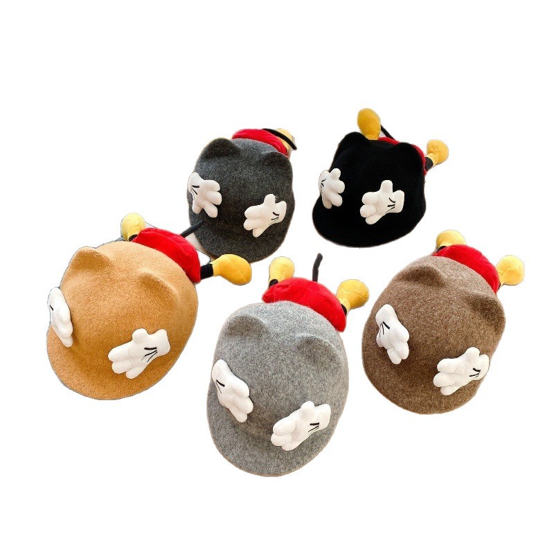 Sombreros para bebés otoño y invierno gorras de caballo de lengua de pato lindas sombreros de sol de Mickey para niños y niñas sombreros de cachemira de invierno