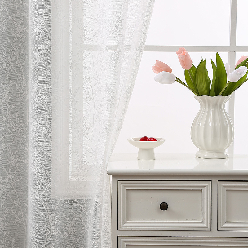 Rideaux en dentelle de branche de fond blanc simple salon cuisine balcon étude dentelle rideaux décoratifs semi-ombrage_voghion.com