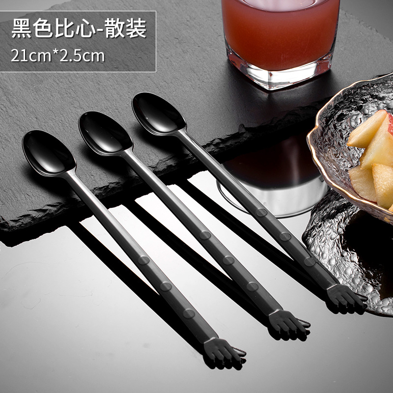 Cuchara desechable envasada individualmente cuchara de hierba de hadas asada mango largo plástico leche té postre tienda especial cuchara de hielo largo agitación