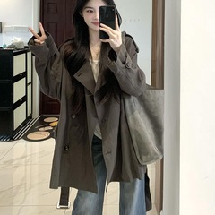 韩系简约风衣女秋季穿搭小个子复古宽松显瘦感中长款气质外套