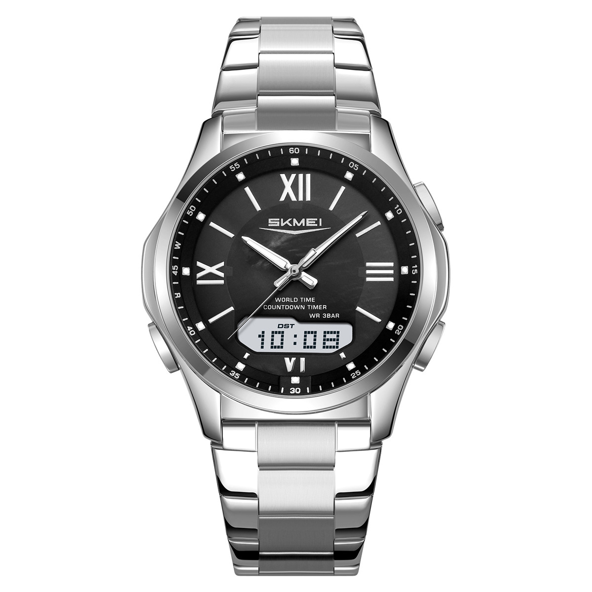 Momento de belleza multifuncional reloj de hombre doble correa de acero reloj de hombre cuenta regresiva horario de verano reloj impermeable al por mayor