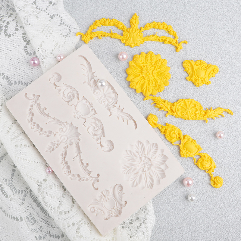 Europa retro relieve molde de goteo DIY pastel de chocolate decoración molde de yeso de arcilla de silicona