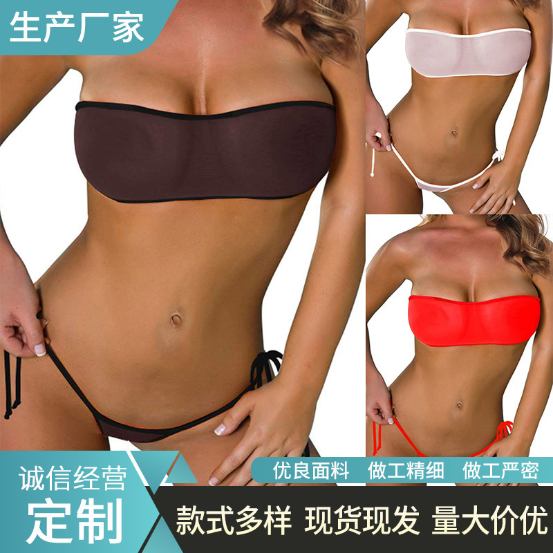 Factory Fishnet Bikini Transparent Mini Bikini Wrap Top Thin Strap Thong Sexy Underwear