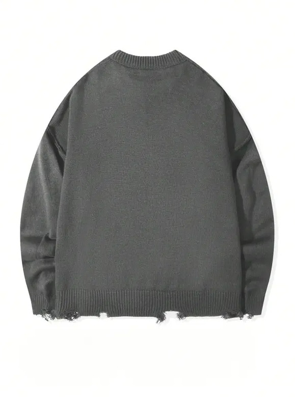 Cross-border retro americano otoño invierno perezoso suéter de cuello redondo para hombres Harajuku bordes de lana sueltos camisetas de punto casuales