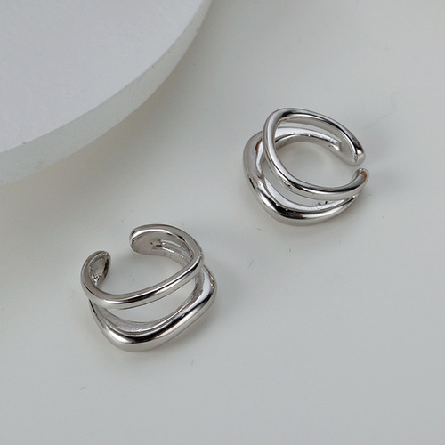 E5042 Korean S925 sterling silver ins style irregular line double layer hollow ear clip without piercing ear bone clip for women