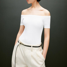 2025夏新款百搭显瘦针织衫女优雅一字肩醋酸纯色针织上衣T恤女