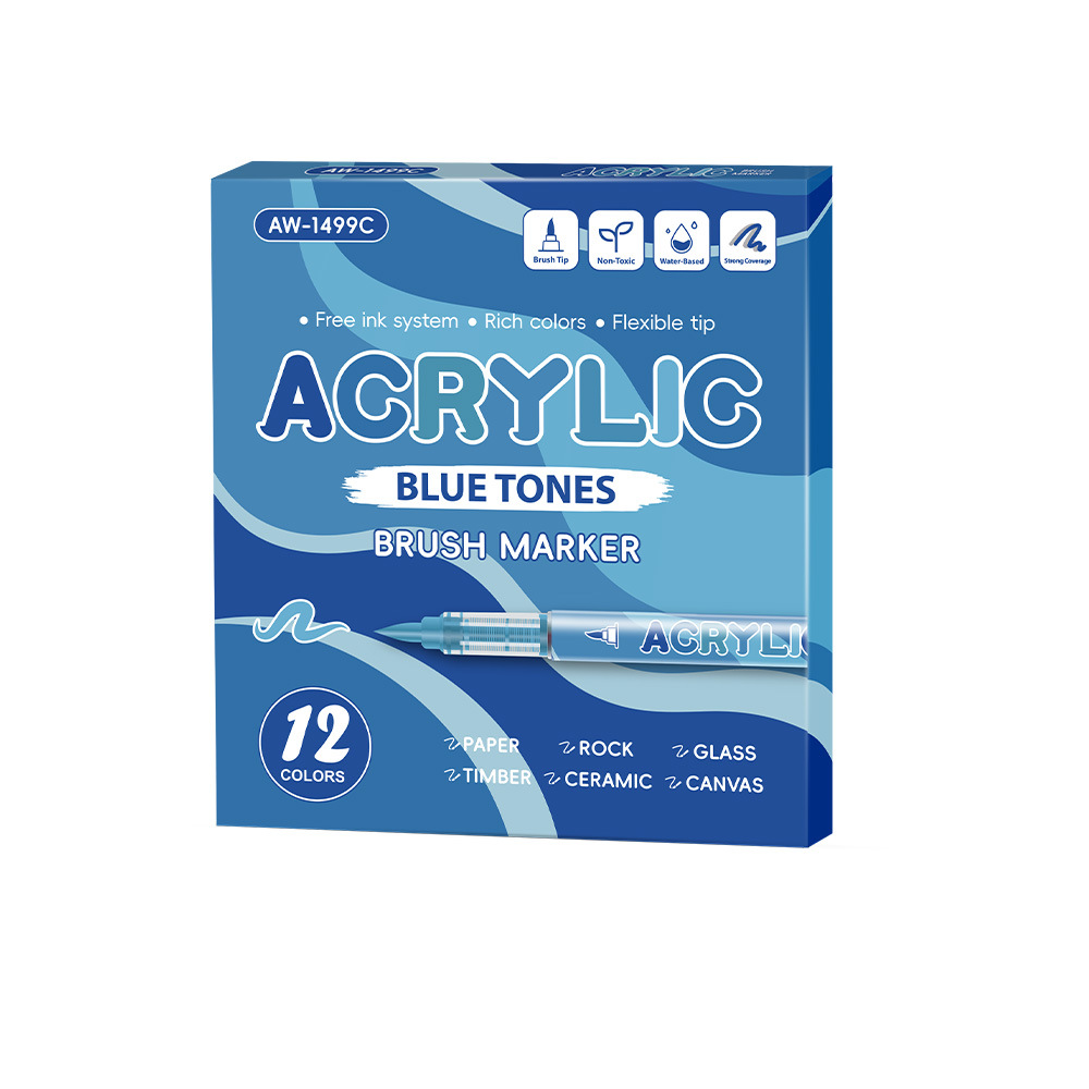 Líquido directo de acrílico marcador de papel impermeable de color plegable de cabeza suave marcador de agua de color profesional de arte en stock