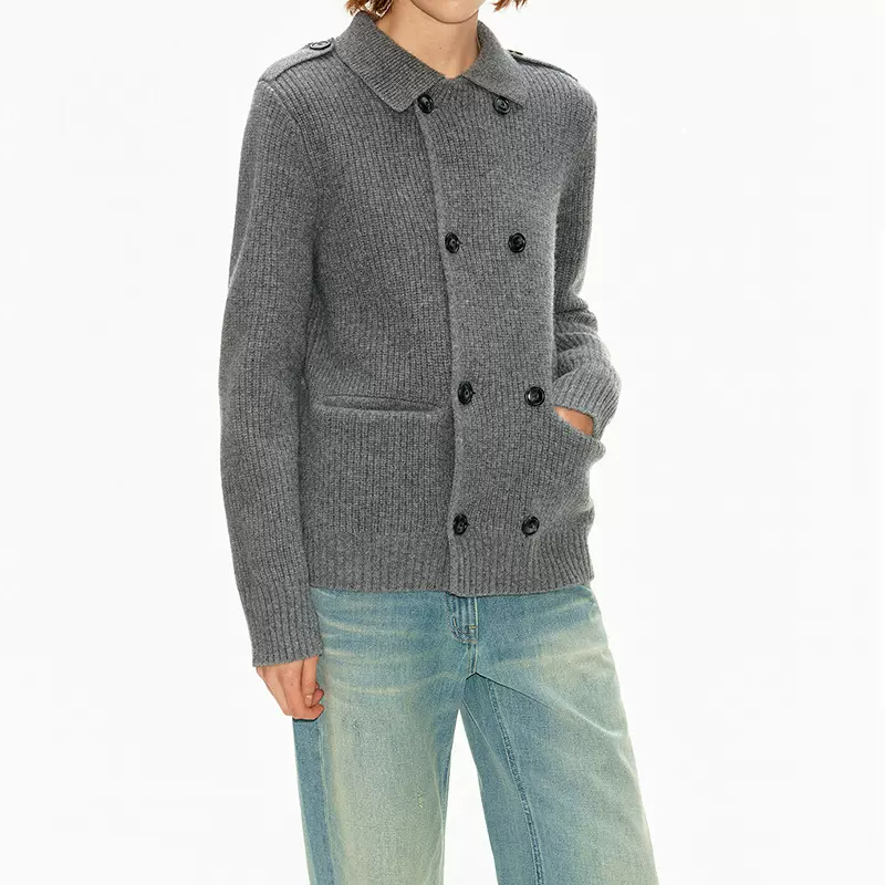 Northbuts三色翻领宽松双排扣毛衣2026冬季新款时尚休闲毛织开衫