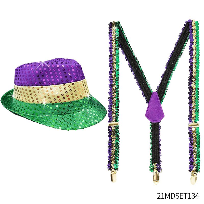 Accesorios para el Cabello de Carnaval de Mardi Gras, Máscara Tricolor, Corbata de Moño, Cadena de Cuentas Electrochapadas, Conjunto para Fiesta de Carnaval