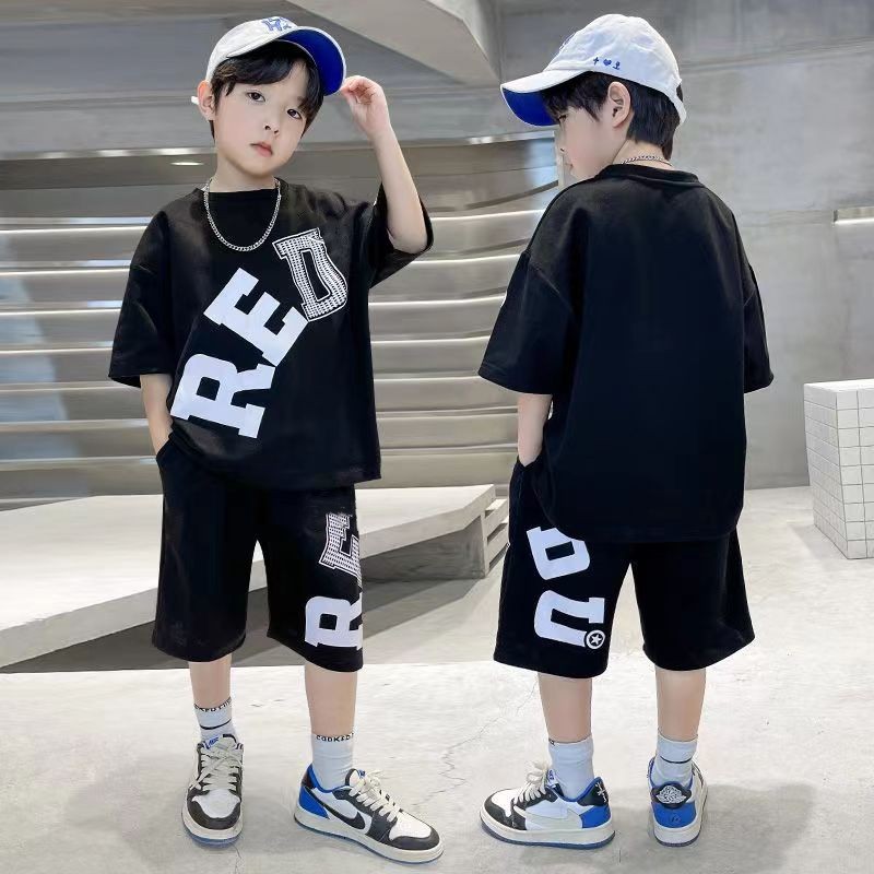 new style trendy boys' summer clothing set, short-sleeved fashionable and handsome children's summer clothes
