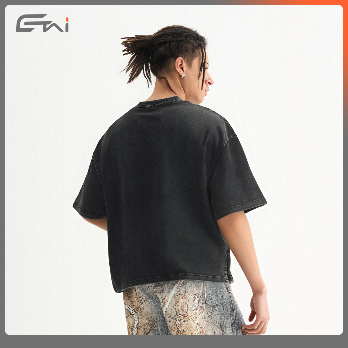 ETAI Hombre| Marca de moda transfronteriza agujero box corto ancho camiseta hombre alta calidad pesada lavado de algodón hecho vieja manga corta