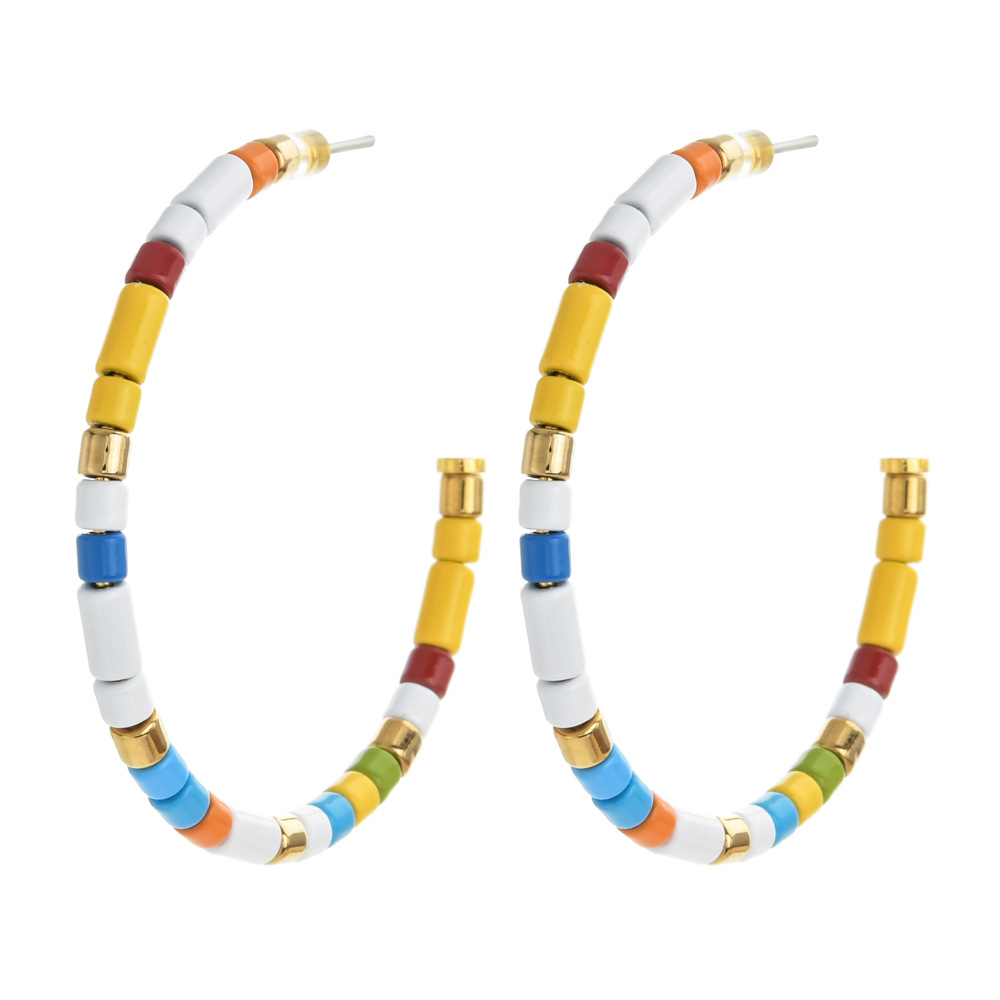C Shape, Geometric Pattern All Seasons Season Women's Gender 1 Pair Vintage Style Classic Style C Shape Geometric Beaded Enamel Alloy Ear Studs