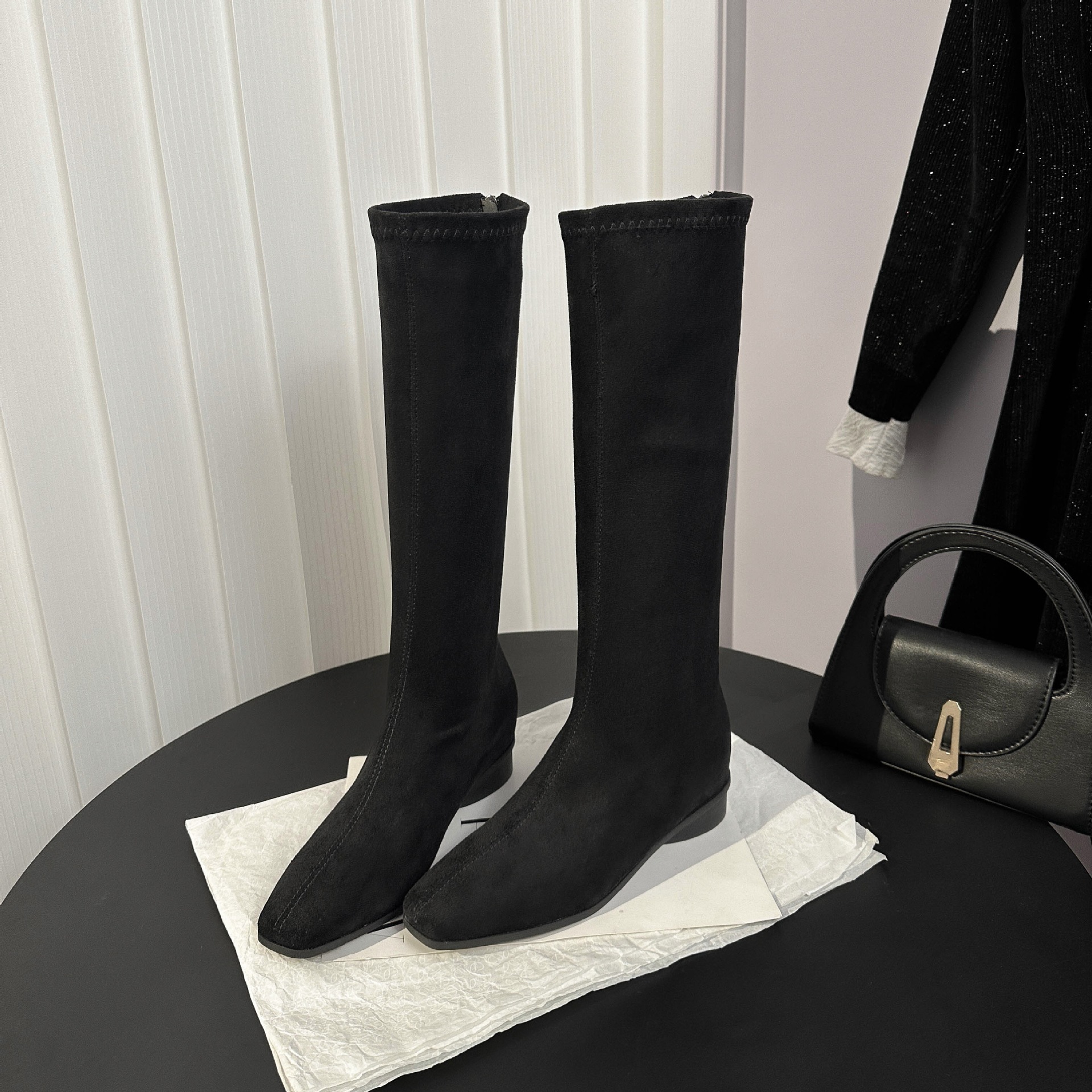 Botas Altas de Caballero para Mujer de 6 cm Microfibra Térmico Tacón Grueso para Uso Diario