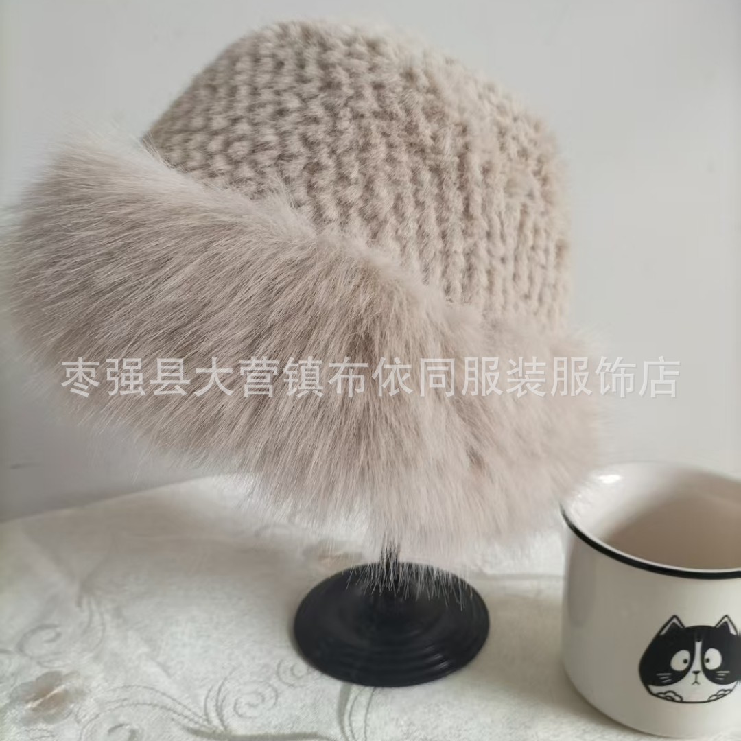 帽子女冬韩版潮冬天仿水貂编织时尚皮草百搭貂毛绒狐狸毛渔夫帽
