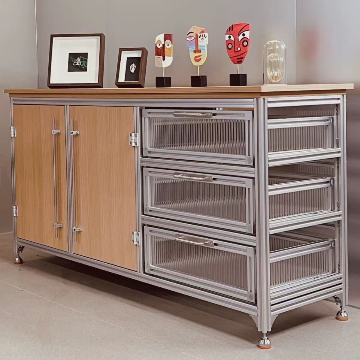 Кофейный шкаф Ocean Board, алюминиевый профиль, стеллаж для хранения, антикварный стиль, буфет для хранения, акриловый многослойный шкаф для хранения, крепящийся к стене