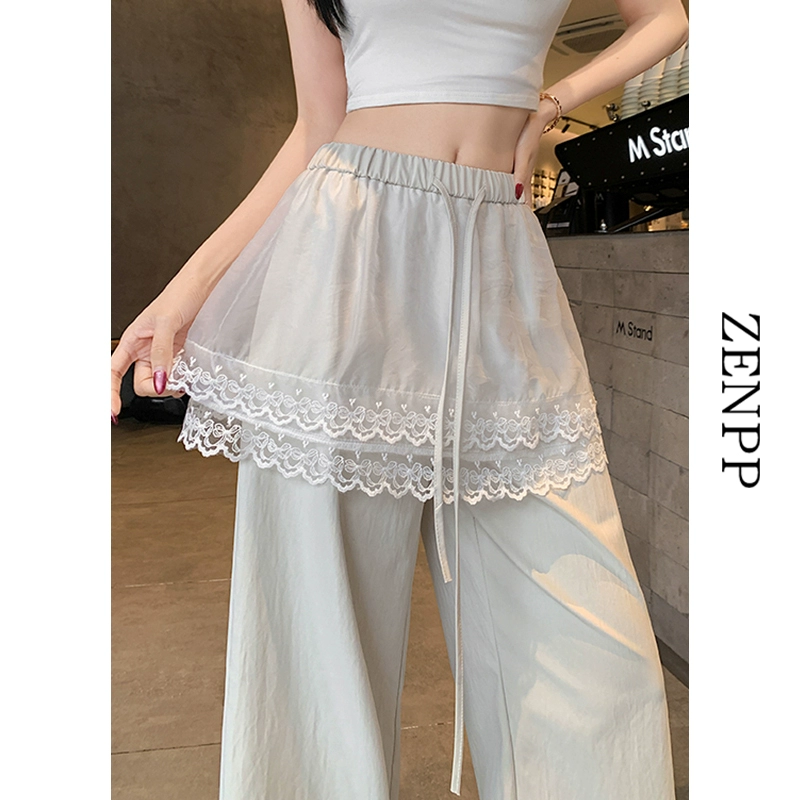 Поддельные две штуки в одном пердеть занавес фартук брюки быстрохненные широкие брюки Ямамото женские летние брюки miu балет стиль платан брюки