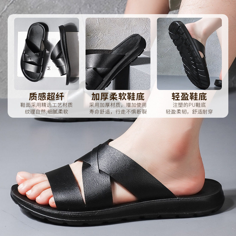 Dép sandal nam chống trượt đi biển, đi dạo ngoài trời mùa hè, đế PU bền bỉ — Màu trắng, màu đen