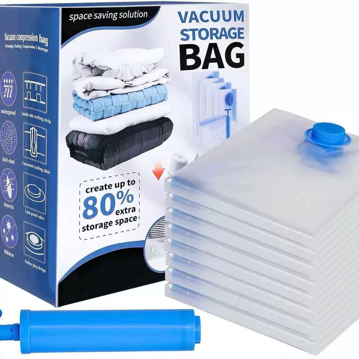 Bolsas de compresión de vacío azul transparente transfronterizas bolsas de almacenamiento de bombeo de vacío chaquetas de plumas de viaje de vacío edredones de mudanza de almacenamiento image 10