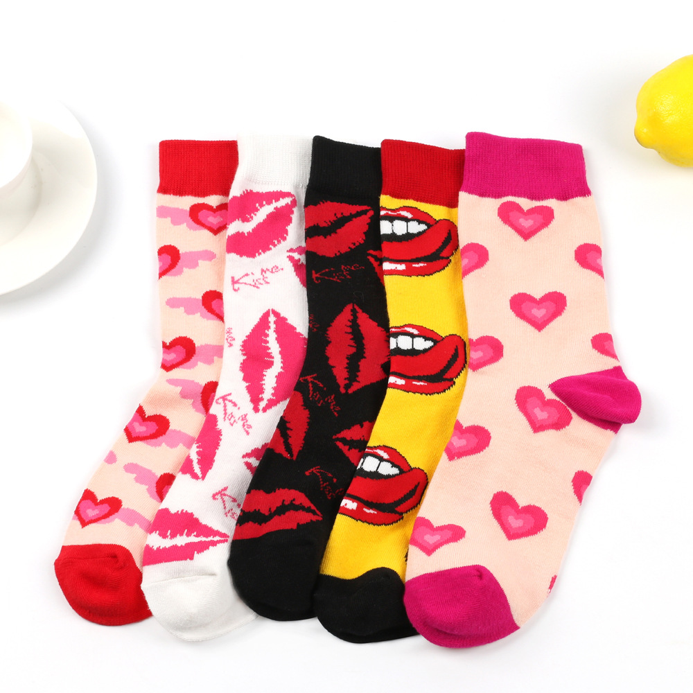 60g Weight Socks Classification Socks Lingerie Type Cotton Fabric Type Stretchy Elasticity A Pair Quantity Daily Occasion Comfort Function Valentine'S Day Festival Lips, Heart Shape Pattern All Seasons Season Unisex Gender Simple Style Style Simple Style Unisex Lips Heart Shape Cotton Crew Socks A Pair 13