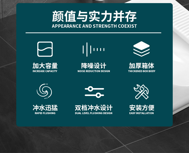 Wall-mounted toilet, flushing tank, squat toilet, thickened water tank, silent double-button water pump for household bathroom Specification drawing
