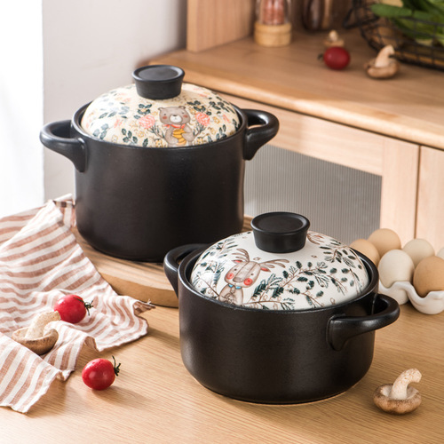 Factory Wholesale Famous North European Cartoon Sand Pot Heat Resistant Induction Cooker Open Flame Household Soup Stew Pot Casserole Gift