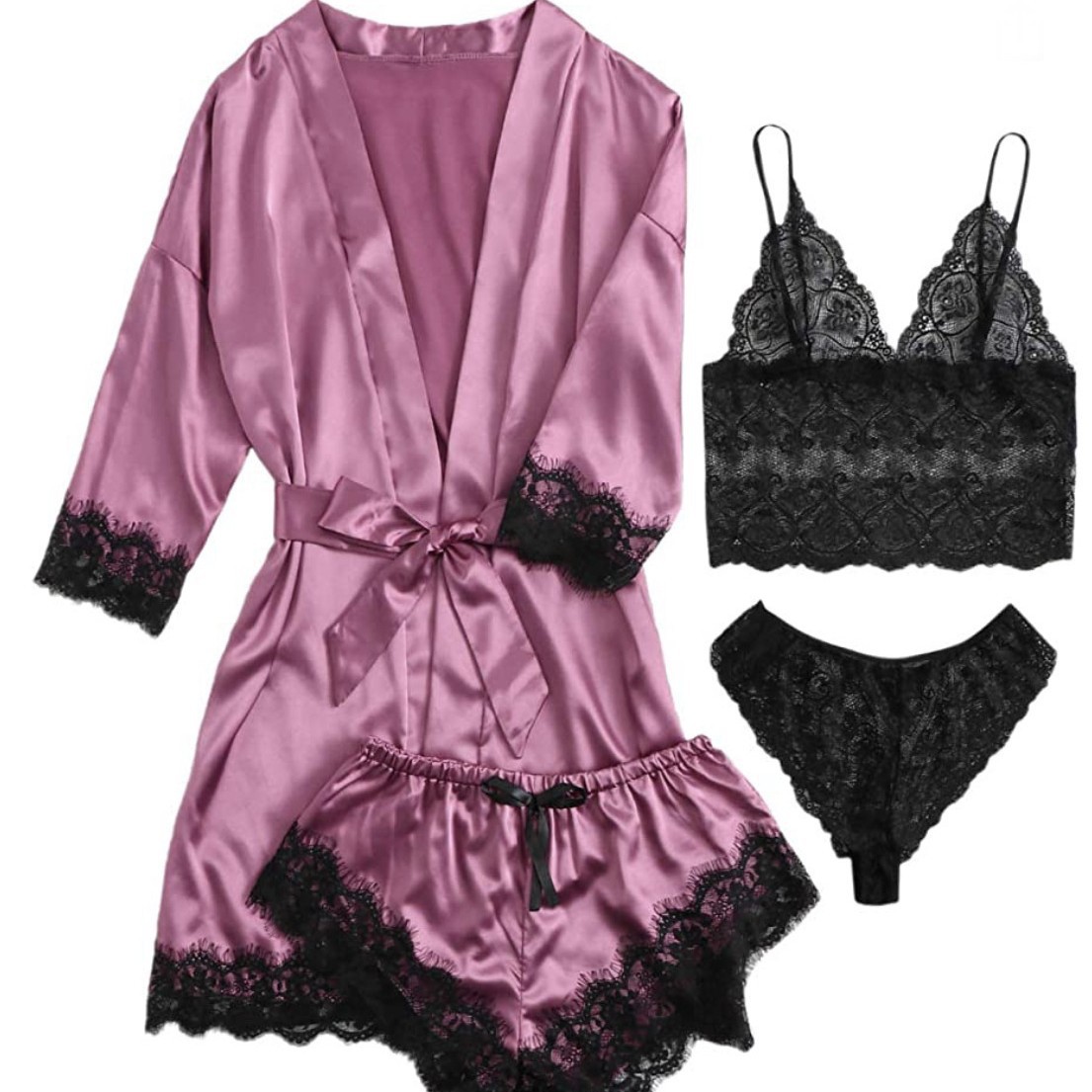 Pijamas de mujer europeos y americanos de cuatro piezas de lencería sexy más tamaño de comercio exterior fabricante de ropa para el hogar Amazon nueva Honda de encaje