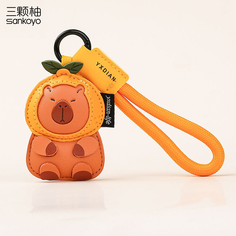 クリエイティブレザー小動物カピバラキーホルダーかわいい漫画カピバラ絶妙なレザーバッグペンダントギフト|undefined