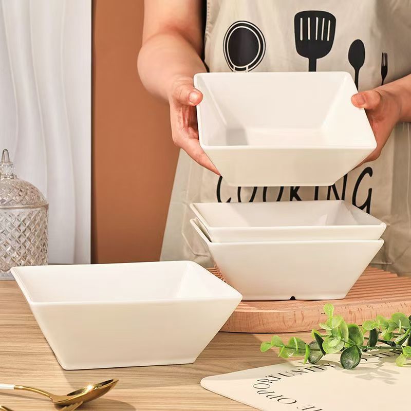 新款优级方形米饭碗陶瓷创意纯白色水果沙拉碗7寸8寸大汤意面碗